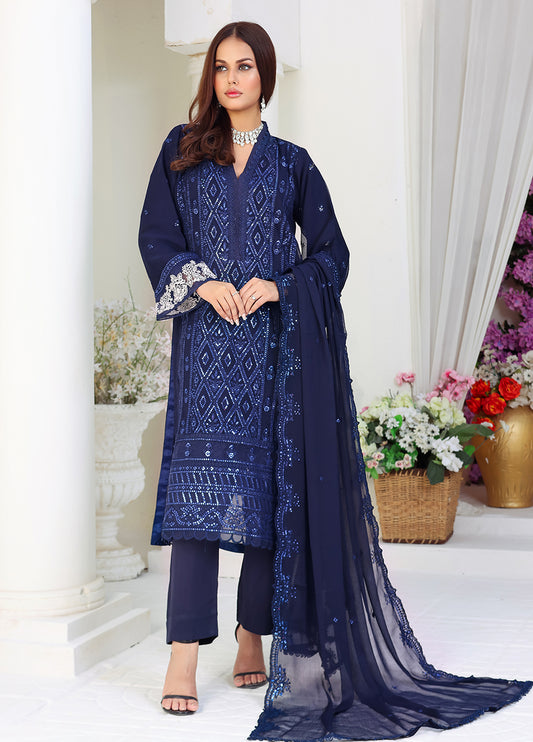 Embroidered Unstitched 3 Piece Chiffon Suit- EM0031- Party Wea