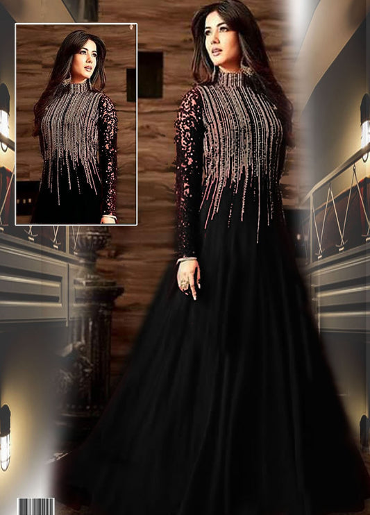 Black Embroidered Unstitched Chiffon- EM0024- Party Wear